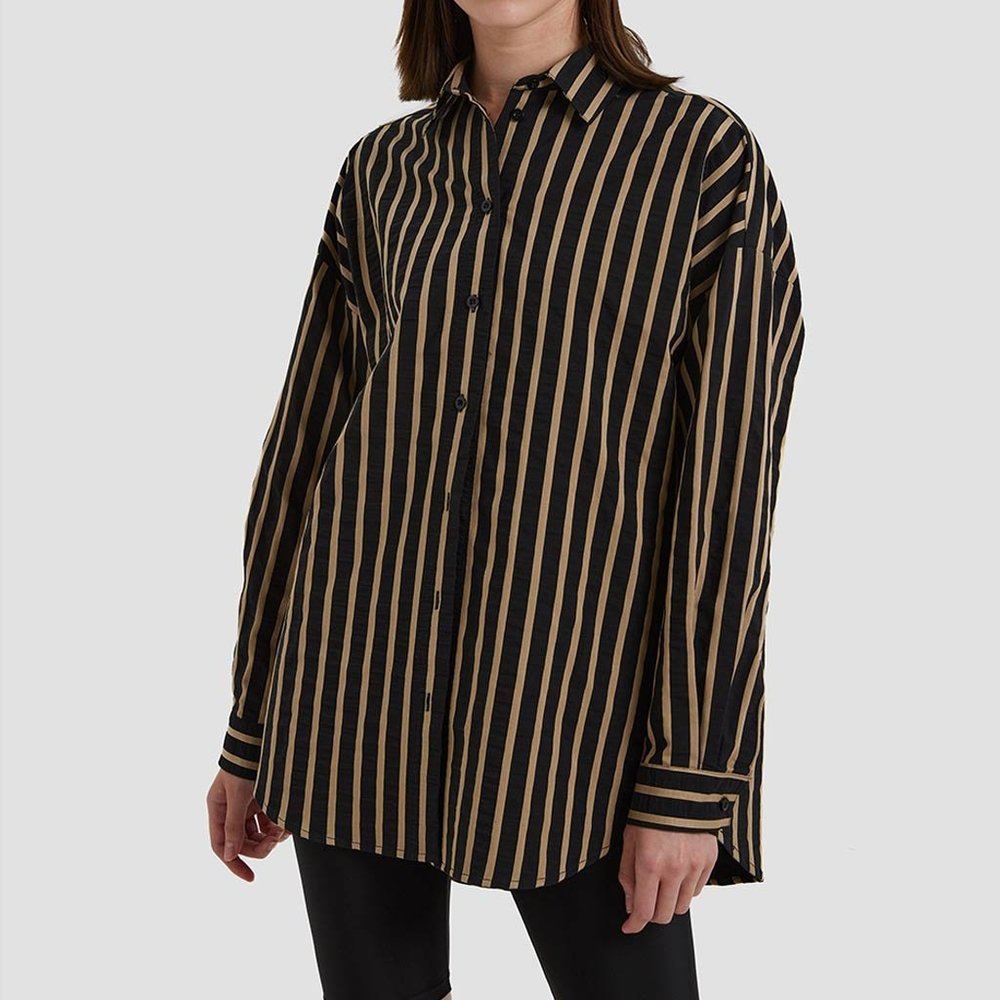 Lattelier Oversized Striped Shirt - Black & Brown